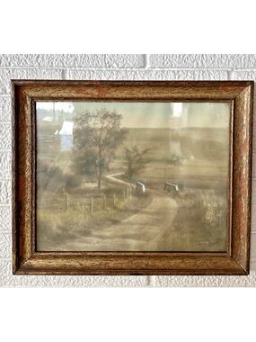 ANTIQUE HAND COLORED TINTED PRINT WILLIAM HENRY CHANDLER FRAMED LANDSCAPE 14X16